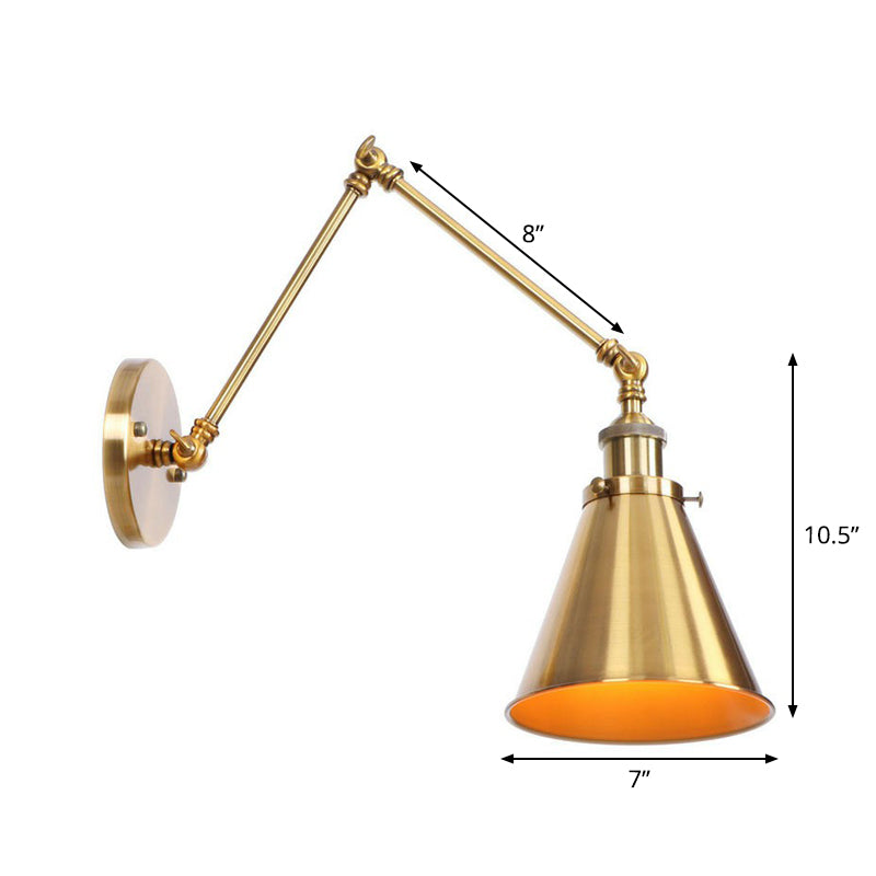 Iron Brass Wall Lighting Scalloped/Horn/Cone Single 6"/8" Width Antique Wall Lamp with Swing Arm