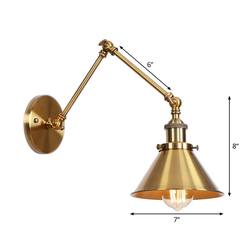 Iron Brass Wall Lighting Scalloped/Horn/Cone Single 6"/8" Width Antique Wall Lamp with Swing Arm