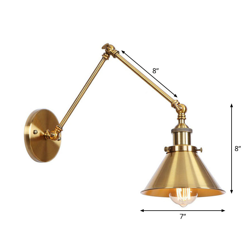 Iron Brass Wall Lighting Scalloped/Horn/Cone Single 6"/8" Width Antique Wall Lamp with Swing Arm