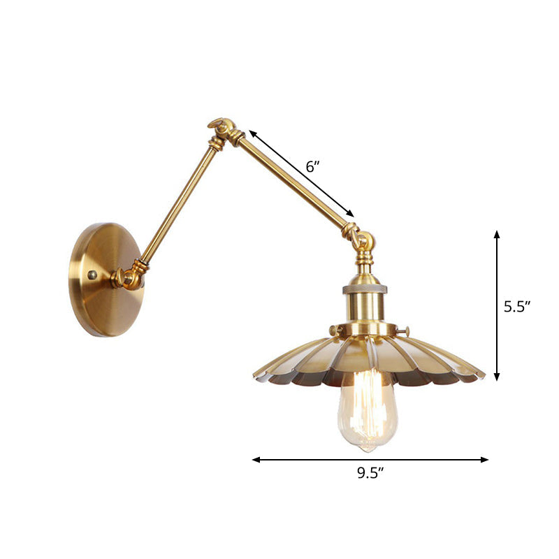 Iron Brass Wall Lighting Scalloped/Horn/Cone Single 6"/8" Width Antique Wall Lamp with Swing Arm