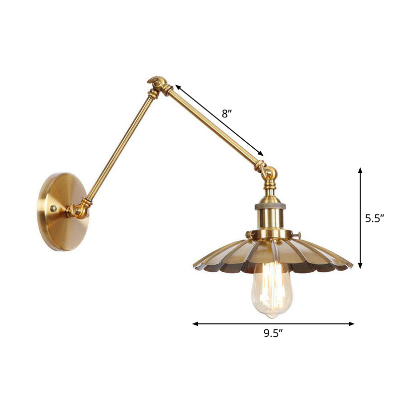 Iron Brass Wall Lighting Scalloped/Horn/Cone Single 6"/8" Width Antique Wall Lamp with Swing Arm