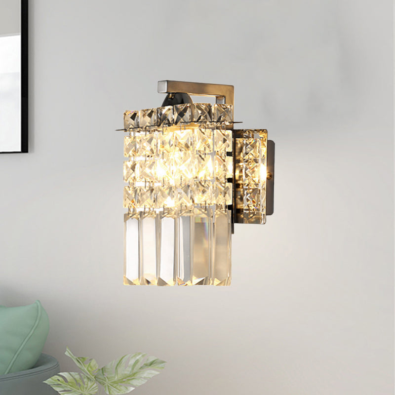 Rectangular wall lamp crystal block wall sconce in chrome with crystal rod draping