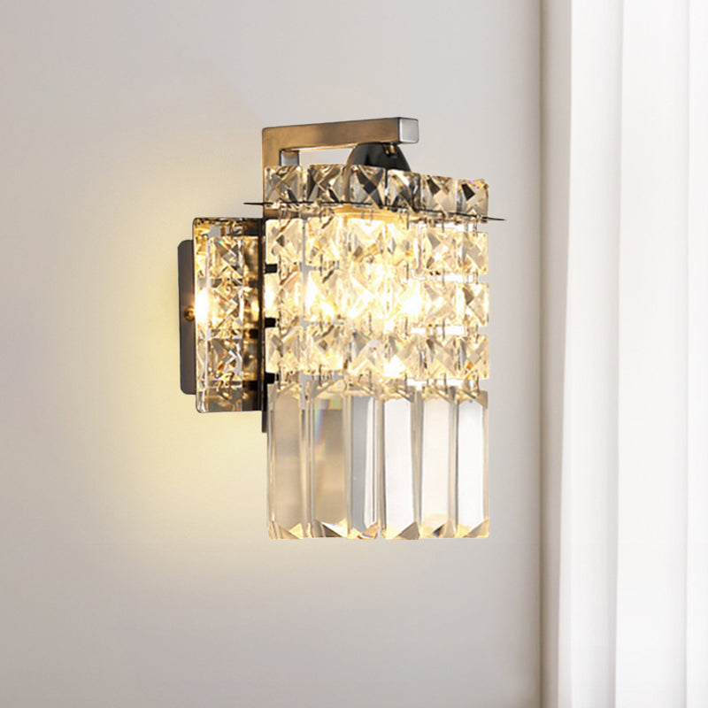 Rectangular wall lamp crystal block wall sconce in chrome with crystal rod draping