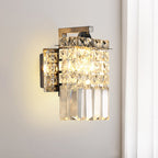 Rectangular wall lamp crystal block wall sconce in chrome with crystal rod draping