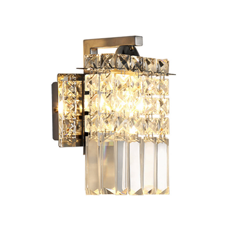 Rectangular wall lamp crystal block wall sconce in chrome with crystal rod draping