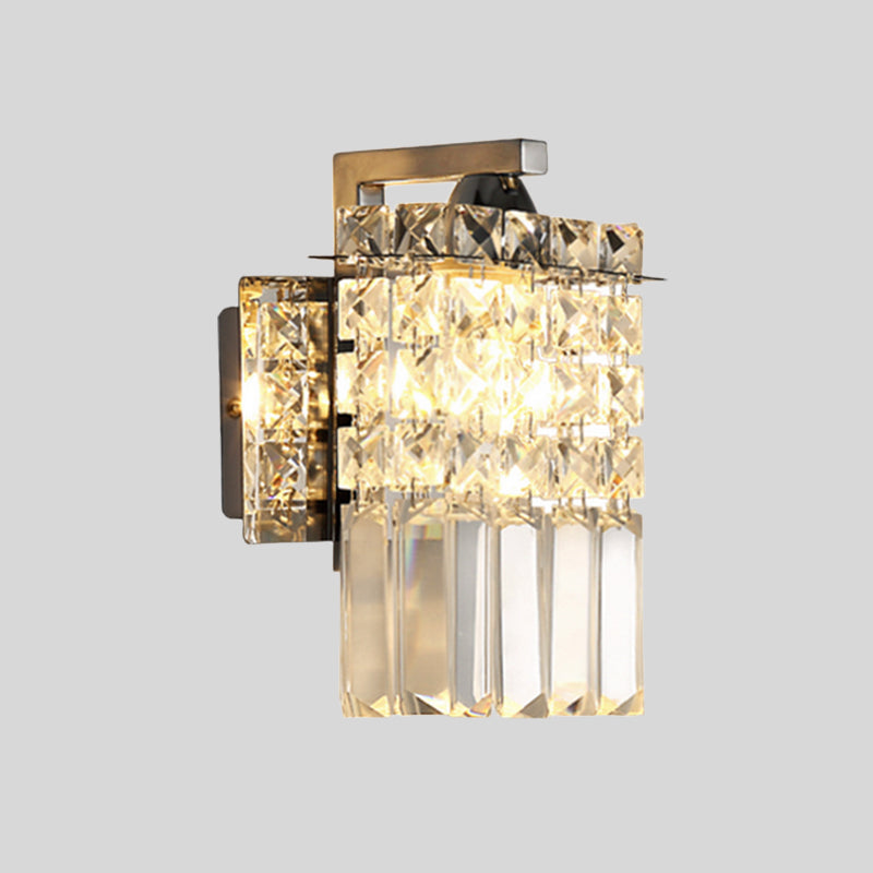 Rectangular wall lamp crystal block wall sconce in chrome with crystal rod draping