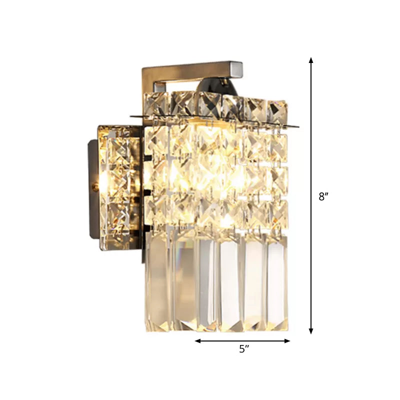 Rectangular wall lamp crystal block wall sconce in chrome with crystal rod draping