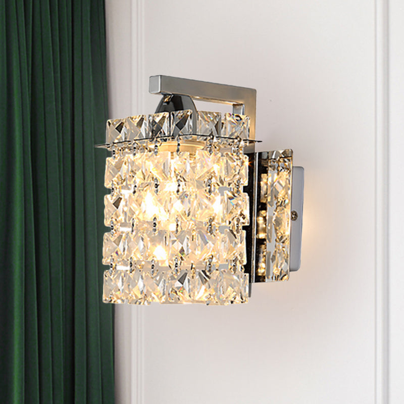 Rectangular wall lamp crystal block wall sconce in chrome with crystal rod draping