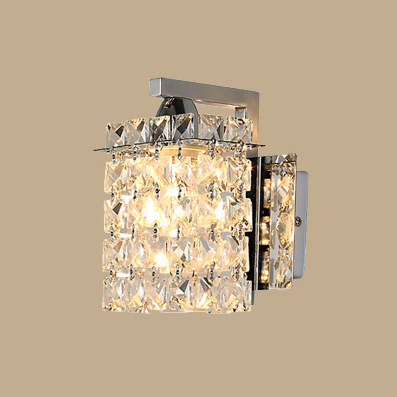 Rectangular wall lamp crystal block wall sconce in chrome with crystal rod draping