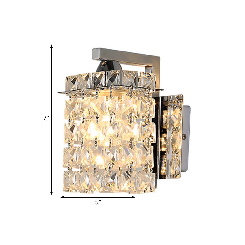 Rectangular wall lamp crystal block wall sconce in chrome with crystal rod draping