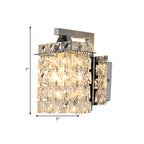 Rectangular wall lamp crystal block wall sconce in chrome with crystal rod draping