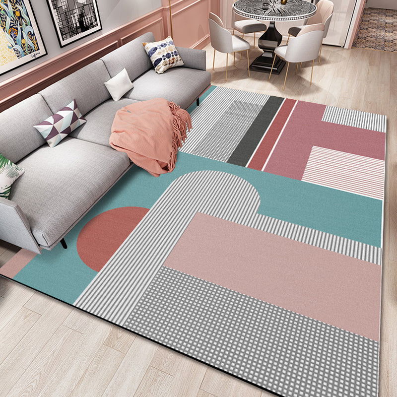 Pastel Morandi Color Block Carpet Synthetic Nordic Area Rug Non-Slip Backing Easy Maintenance Rug for Home