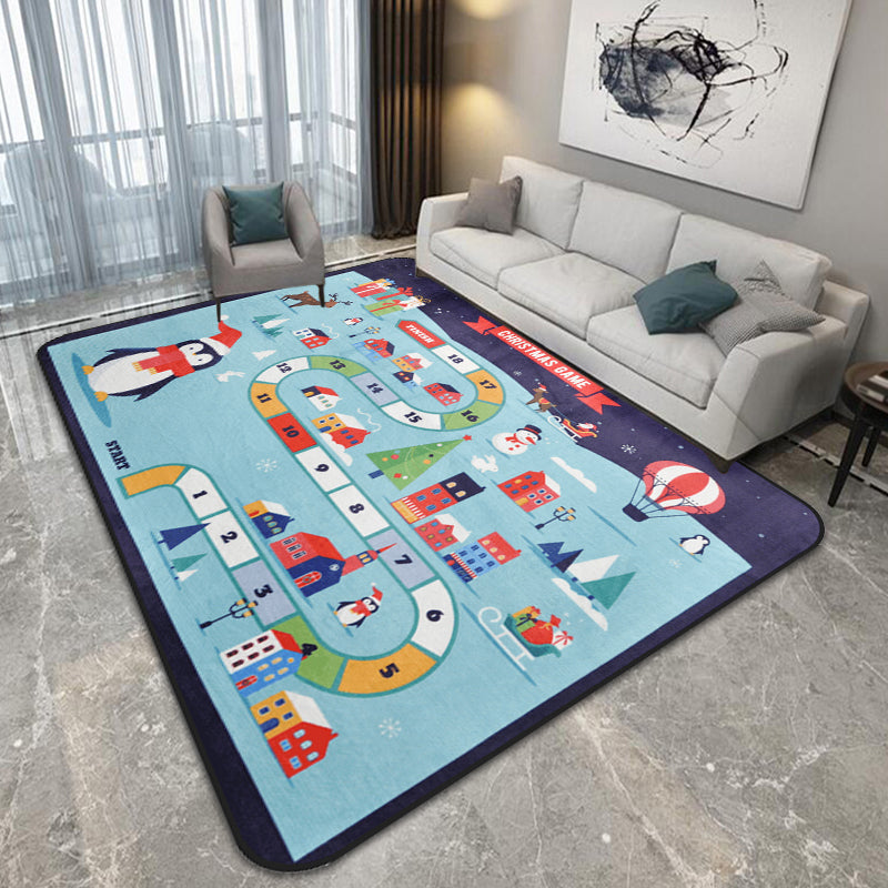 Cartoon Railway Area Rug Multicolored polypropylene rug pet-friendly non-slip rug for children