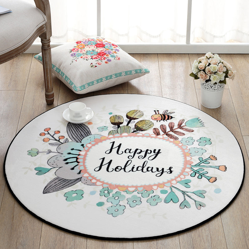 Cute Cartoon Rug Multicolored Animal and Flower Print Rug Polypropylene Rug for Children's Room