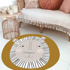 Dark Color Cartoon Area Rug Synthetic Animal Head Carpet Stain Resistant Non-Slip Rug for Children's Room