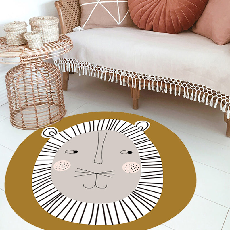 Dark Color Cartoon Area Rug Synthetic Animal Head Carpet Stain Resistant Non-Slip Rug for Children's Room