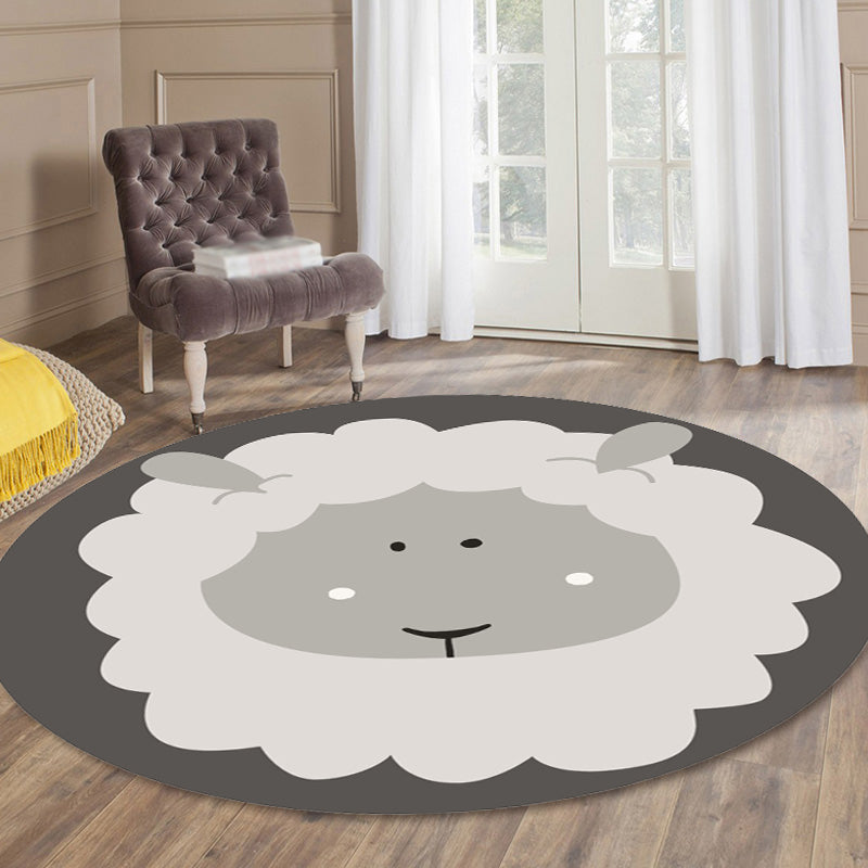 Dark Color Cartoon Area Rug Synthetic Animal Head Carpet Stain Resistant Non-Slip Rug for Children's Room