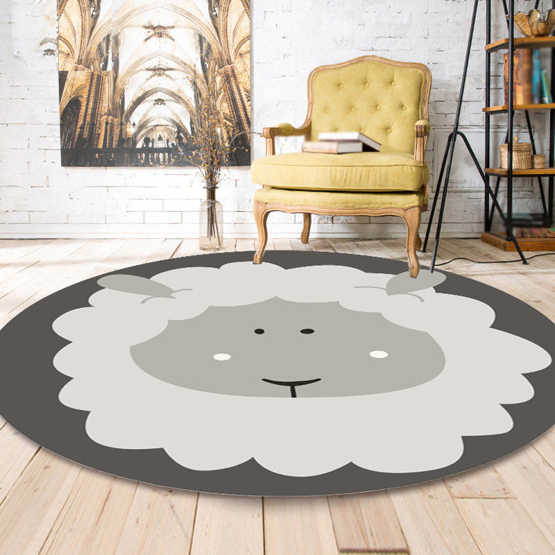 Dark Color Cartoon Area Rug Synthetic Animal Head Carpet Stain Resistant Non-Slip Rug for Children's Room