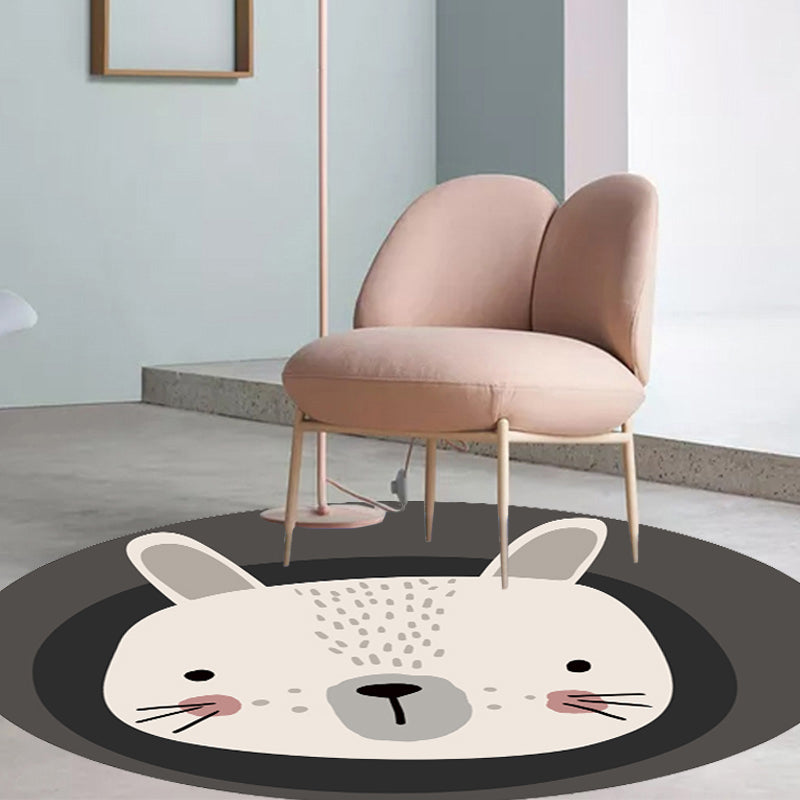 Dark Color Cartoon Area Rug Synthetic Animal Head Carpet Stain Resistant Non-Slip Rug for Children's Room