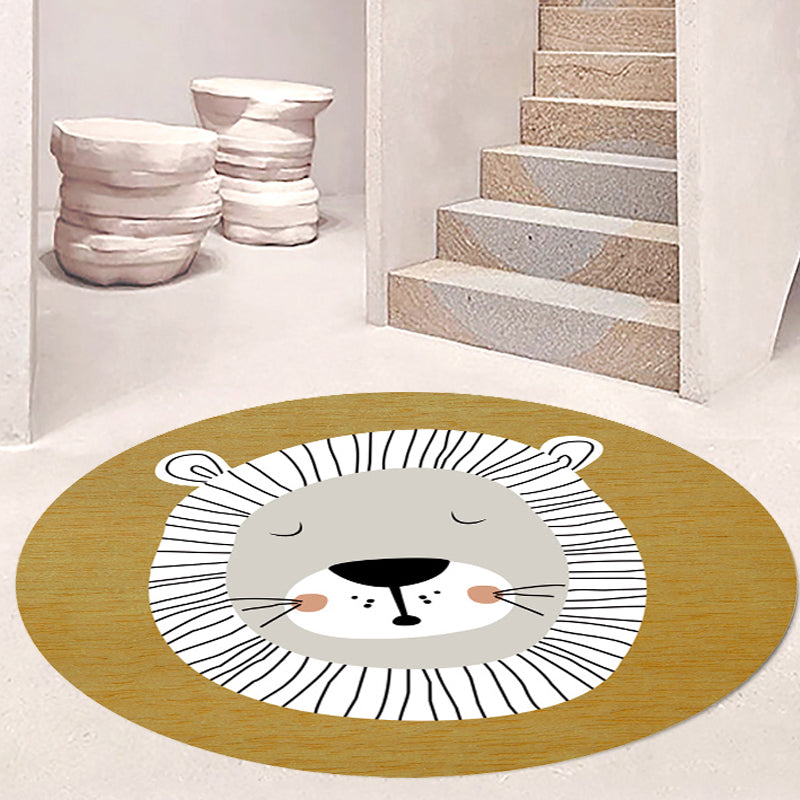Dark Color Cartoon Area Rug Synthetic Animal Head Carpet Stain Resistant Non-Slip Rug for Children's Room