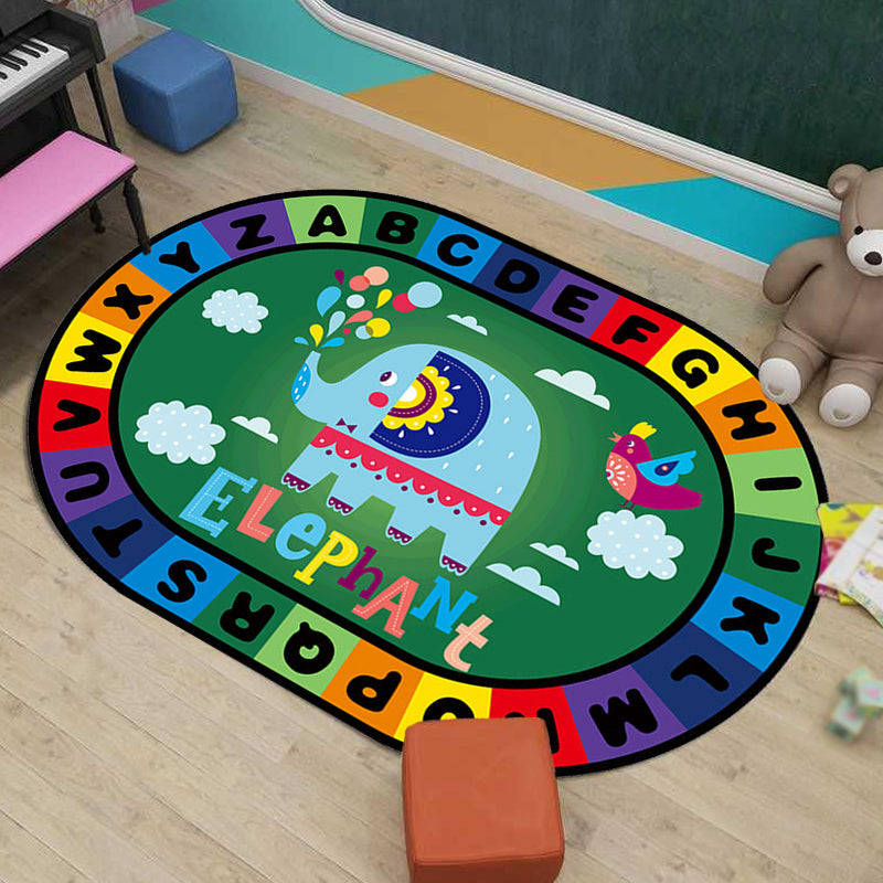 Stylish Letters and Animals Carpet Multi-Colored Cartoon Carpet Synthetic Non-Slip Educational Carpet