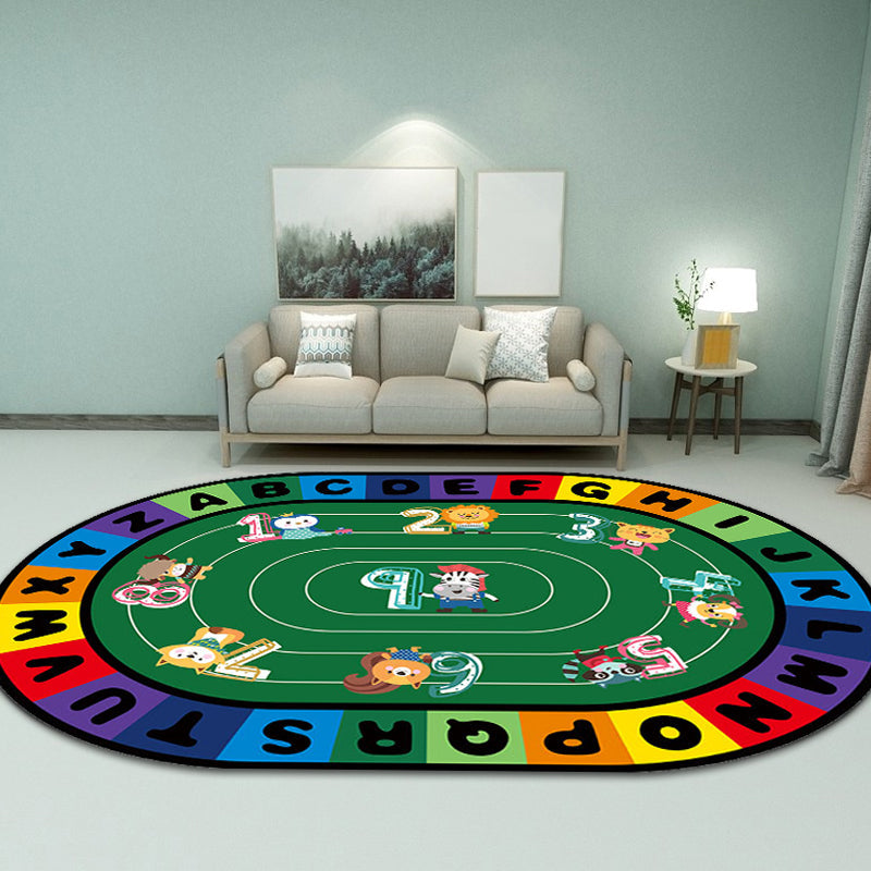 Stylish Letters and Animals Carpet Multi-Colored Cartoon Carpet Synthetic Non-Slip Educational Carpet