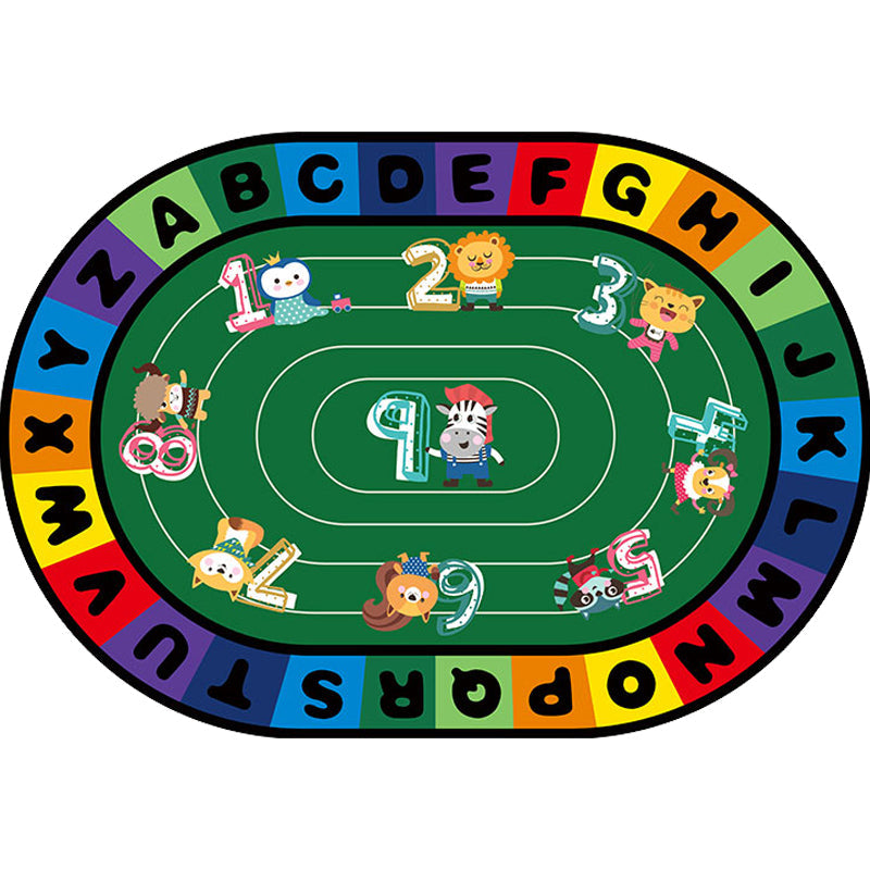 Stylish Letters and Animals Carpet Multi-Colored Cartoon Carpet Synthetic Non-Slip Educational Carpet
