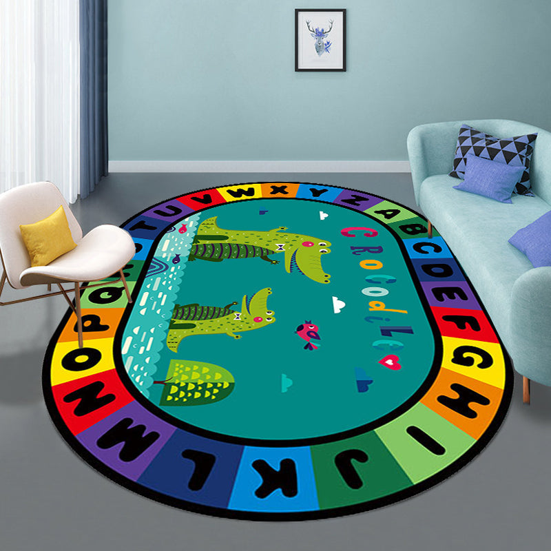 Stylish Letters and Animals Carpet Multi-Colored Cartoon Carpet Synthetic Non-Slip Educational Carpet