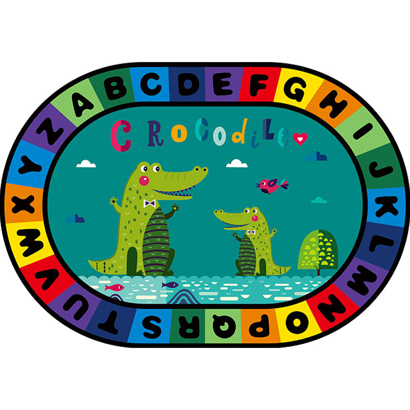 Stylish Letters and Animals Carpet Multi-Colored Cartoon Carpet Synthetic Non-Slip Educational Carpet