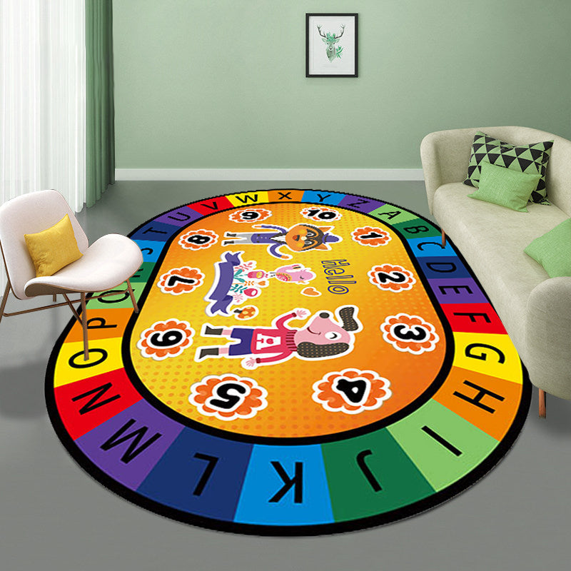 Stylish Letters and Animals Carpet Multi-Colored Cartoon Carpet Synthetic Non-Slip Educational Carpet
