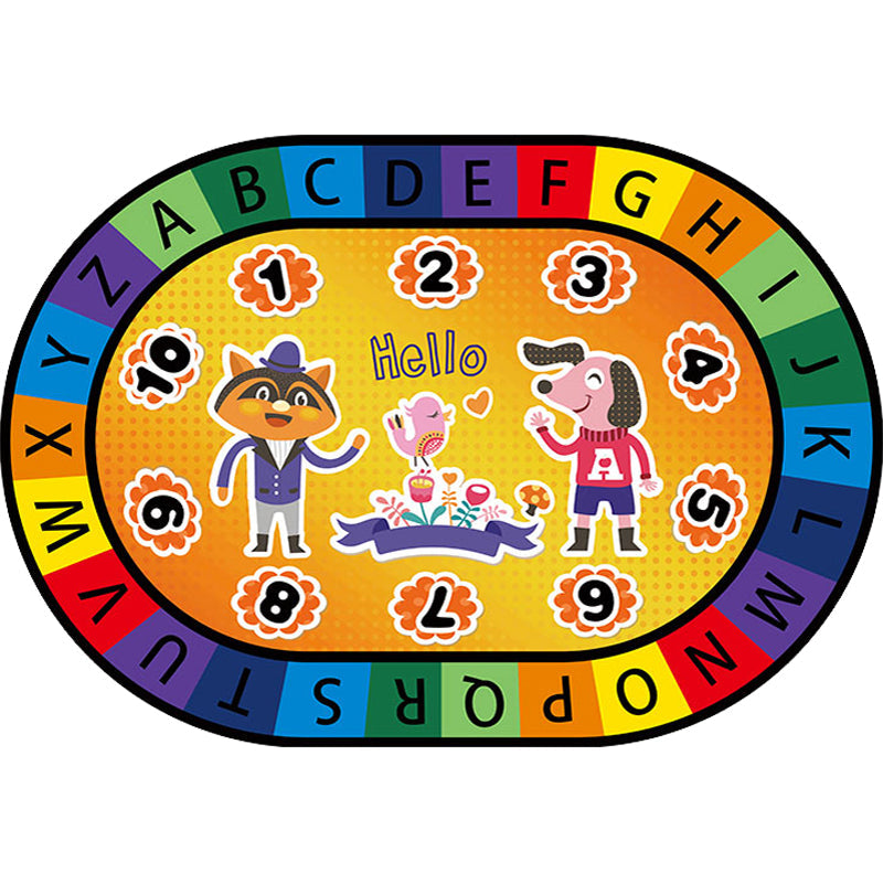Stylish Letters and Animals Carpet Multi-Colored Cartoon Carpet Synthetic Non-Slip Educational Carpet