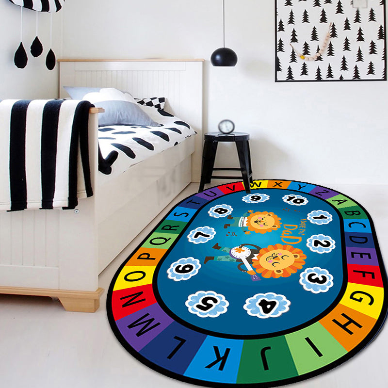 Stylish Letters and Animals Carpet Multi-Colored Cartoon Carpet Synthetic Non-Slip Educational Carpet