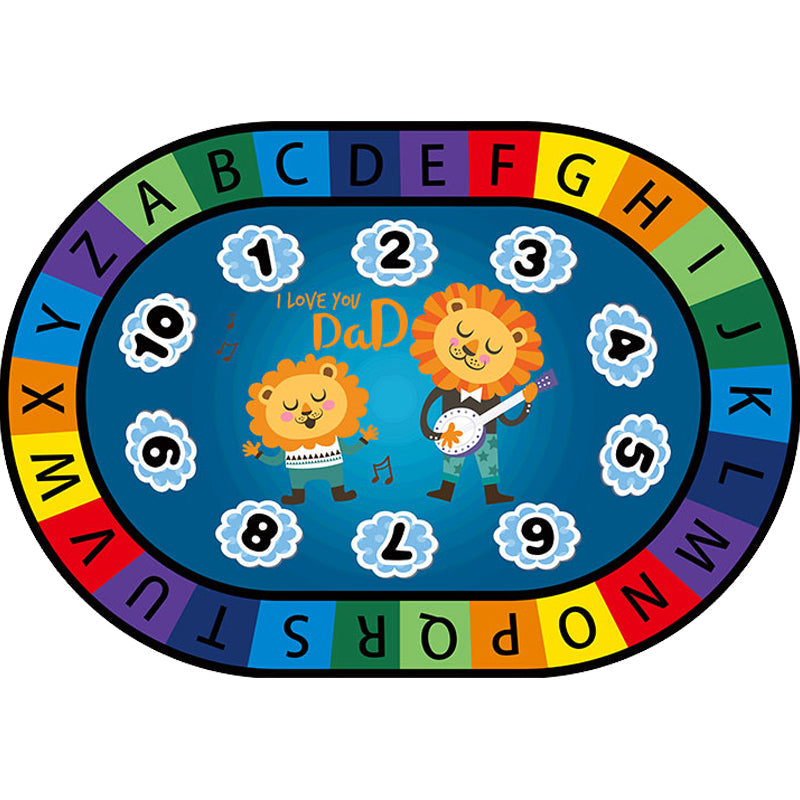 Stylish Letters and Animals Carpet Multi-Colored Cartoon Carpet Synthetic Non-Slip Educational Carpet