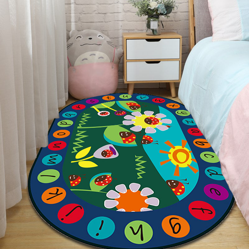 Multicolor Kids Room Carpet Cartoon Alphabet Letters and Numbers Carpet Polyester Pet-Friendly Carpet