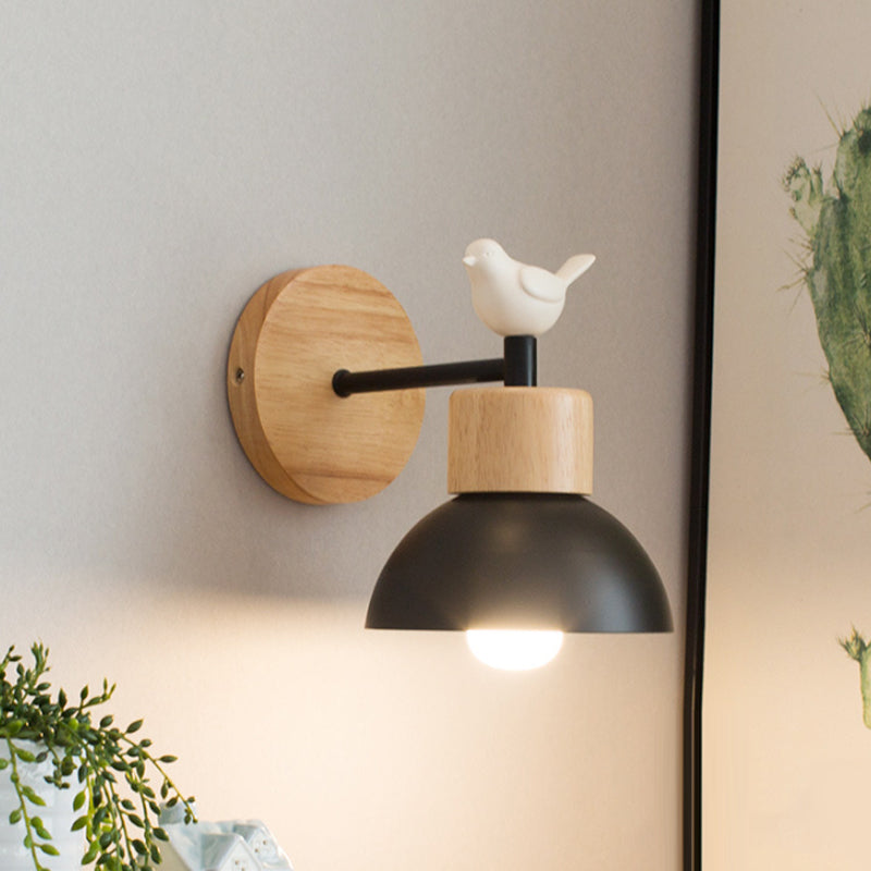NordicDome - Metal and Wood Wall Lamp with Bird for the Children's Room