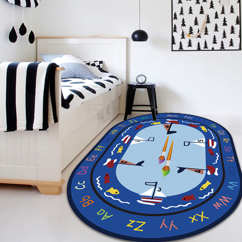 Multicolor Kids Room Carpet Cartoon Alphabet Letters and Numbers Carpet Polyester Pet-Friendly Carpet