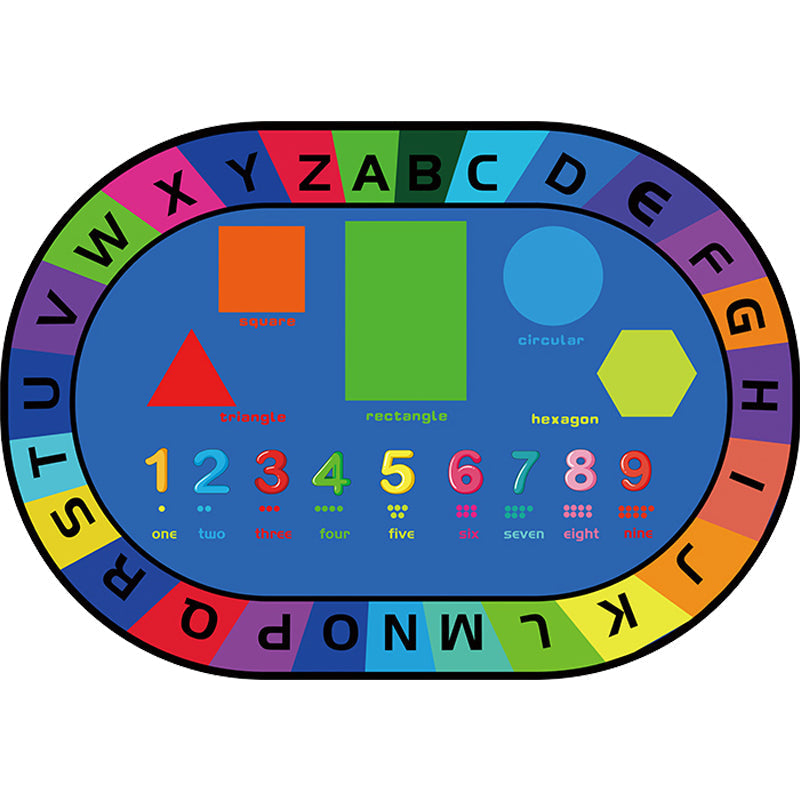 Multicolor Kids Room Carpet Cartoon Alphabet Letters and Numbers Carpet Polyester Pet-Friendly Carpet