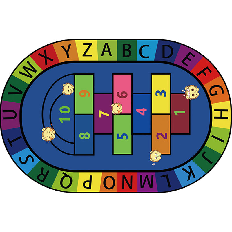 Multicolor Kids Room Carpet Cartoon Alphabet Letters and Numbers Carpet Polyester Pet-Friendly Carpet