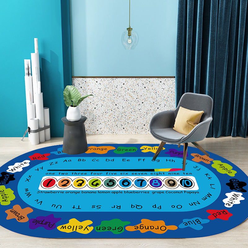 Multicolor Kids Room Carpet Cartoon Alphabet Letters and Numbers Carpet Polyester Pet-Friendly Carpet