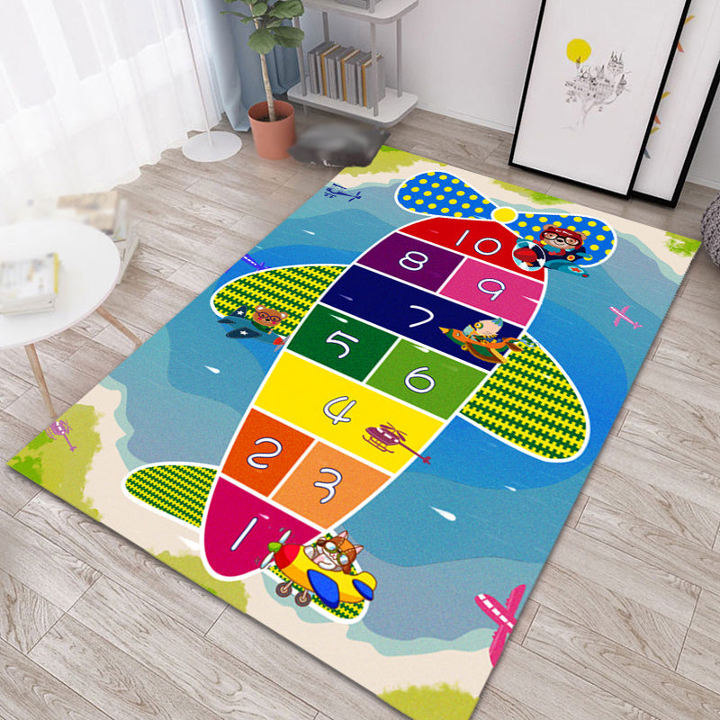 Multicolor Kids Room Carpet Cartoon Alphabet Letters and Numbers Carpet Polyester Pet-Friendly Carpet