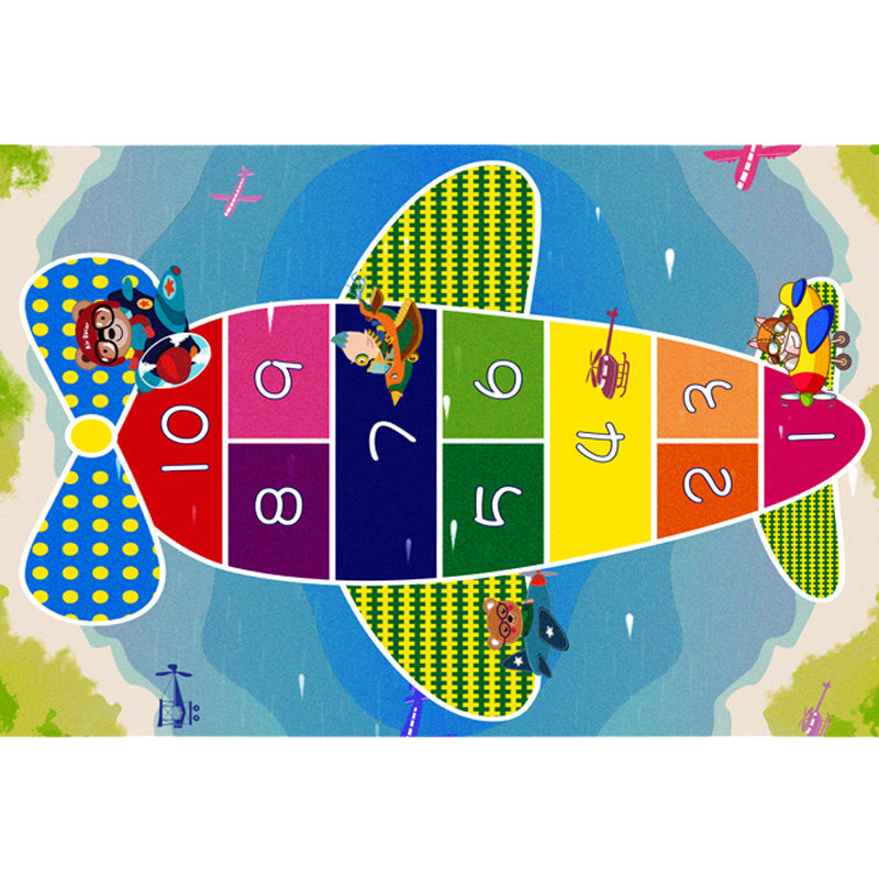 Multicolor Kids Room Carpet Cartoon Alphabet Letters and Numbers Carpet Polyester Pet-Friendly Carpet