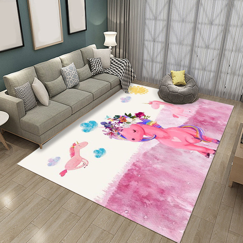 Dreamy Fairy-Tale Area Rug Pastel Color Cartoon Carpet Polypropylene Stain-Resistant Carpet for Kids Room