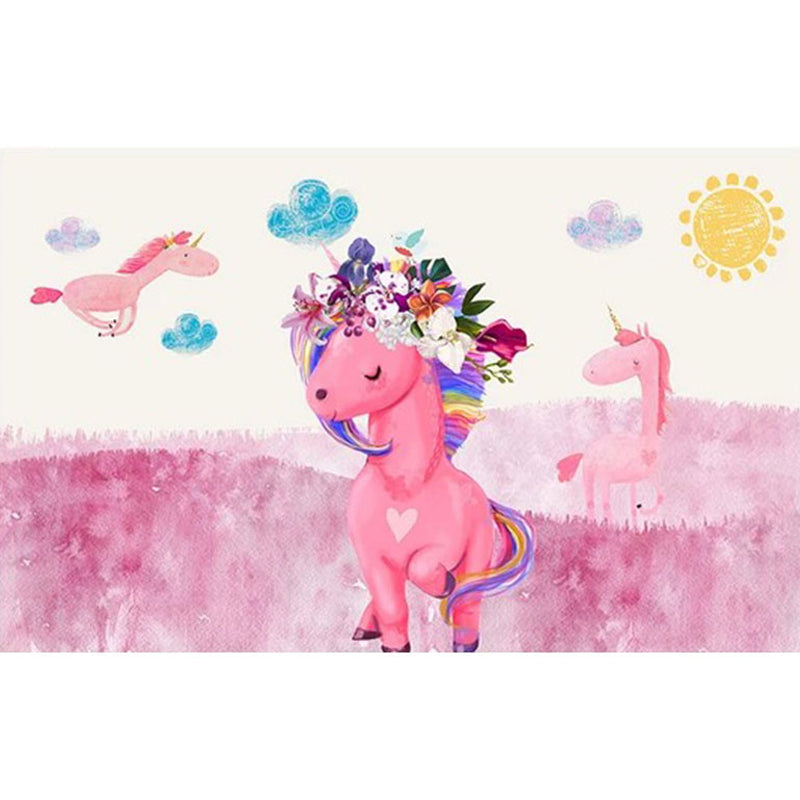 Dreamy Fairy-Tale Area Rug Pastel Color Cartoon Carpet Polypropylene Stain-Resistant Carpet for Kids Room