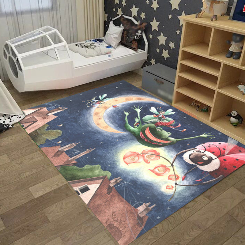 Cool Kids Rug Dark Color Fantasy World Area Rug Non-Slip Backing Washable Rug for Kids Room