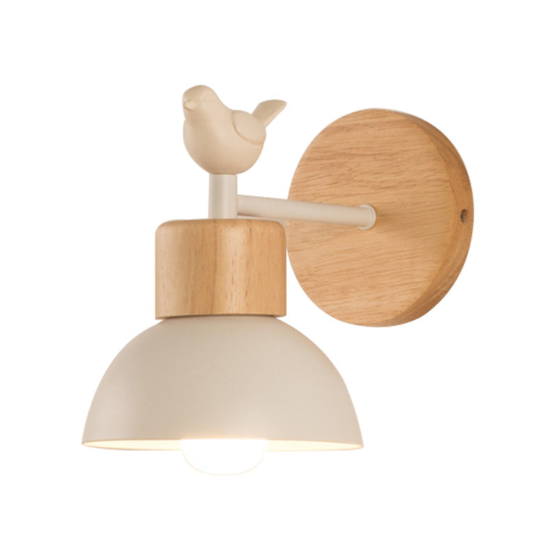 NordicDome - Metal and Wood Wall Lamp with Bird for the Children's Room