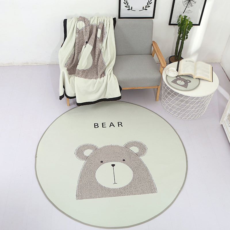 Beautiful Children's Indoor Light Color Animal Rug with Words Non-Slip Backing Pet-Friendly Rug