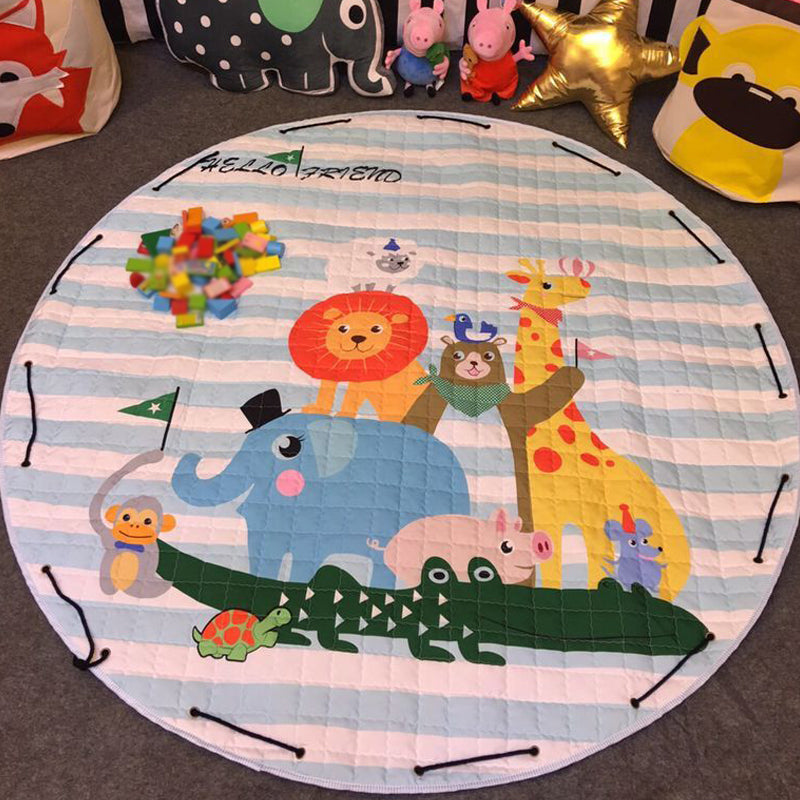 Multi Color Animal Rug Cotton Cartoon Area Rug Non-Slip Easy Care Rug for Children's Room