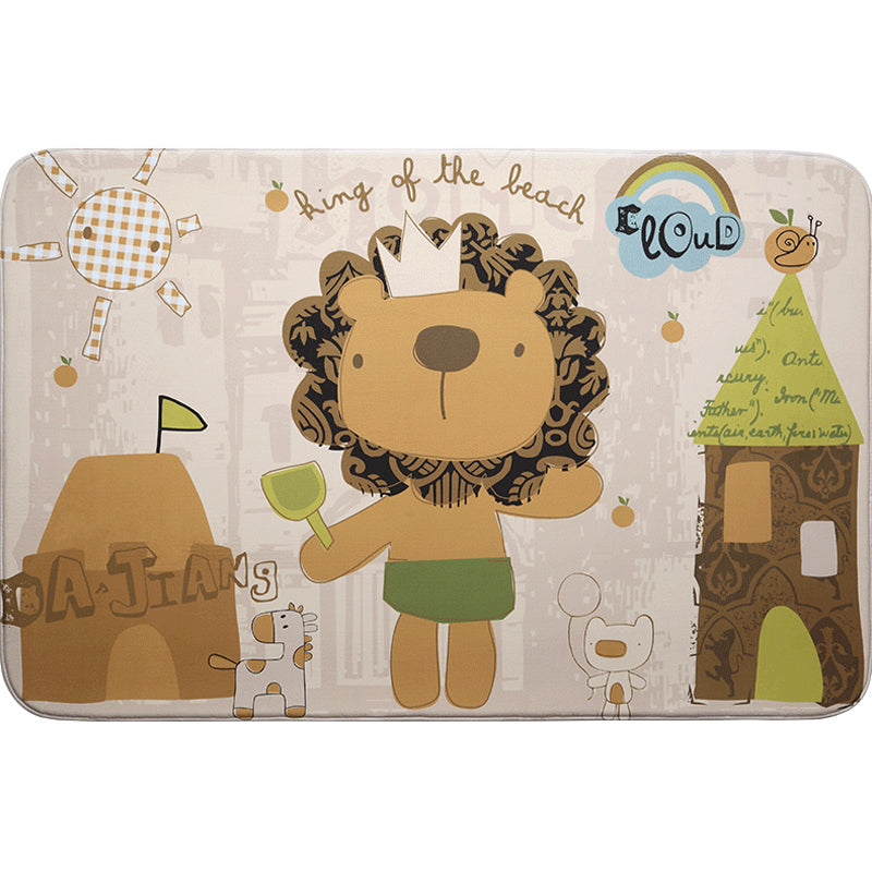 Multicolor Wild Animal Rug with Writings Polyester Cartoon Rug Pet Friendly Non-Slip Mat Rug for Kids Room