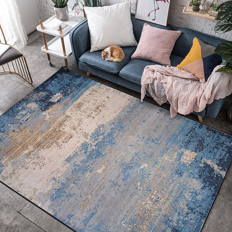 Modern abstract rug Blue Polyester Machine washable Non-slip back Pet-friendly rug for indoors