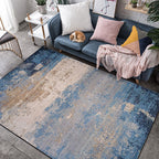 Modern abstract rug Blue Polyester Machine washable Non-slip back Pet-friendly rug for indoors